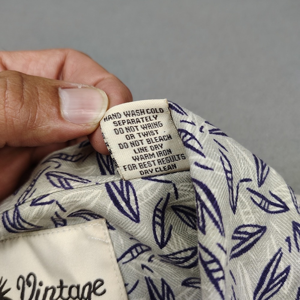 Vintage Silk 100% Silk Button Up Shirt Men 2XL Gray Casual Abstract Geometric - Picture 8 of 10